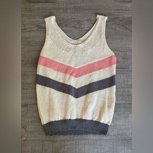 New Chevron Knit Sweater Vest Tank Top in Cream, Pink, and Gray Size Small